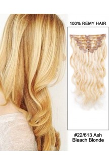 14” 7pcs #22/613 Ash/Bleach White Blonde Body Wave 100% Remy Hair Clip In Human Hair Extensions 14” 7pcs #22/613 Ash/Bleach White Blonde Body Wave 100% Remy Hair Clip In Human Hair Extensions